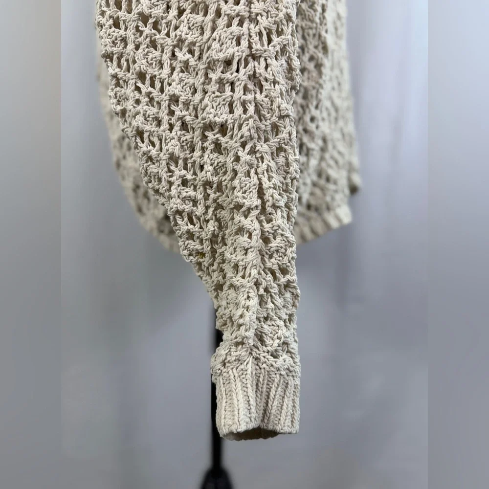 Artelier Nicole Miller Crochet Cream Open Knit Cardigan Size M Boho Chic - Picture 6 of 9